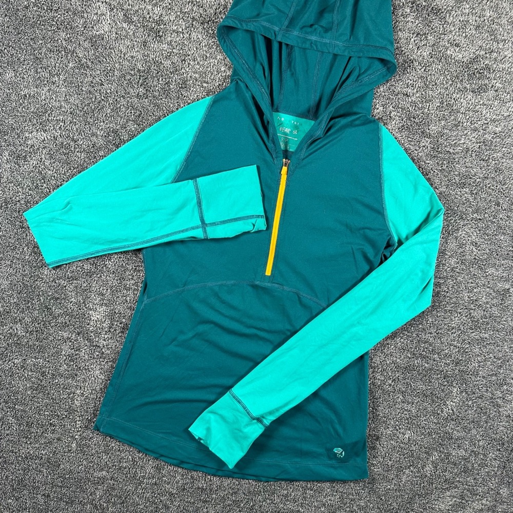 Mountain Hardwear Hoodie Womens S Teal 1/4 Zip Wick.Q Long Sleeve Active Top